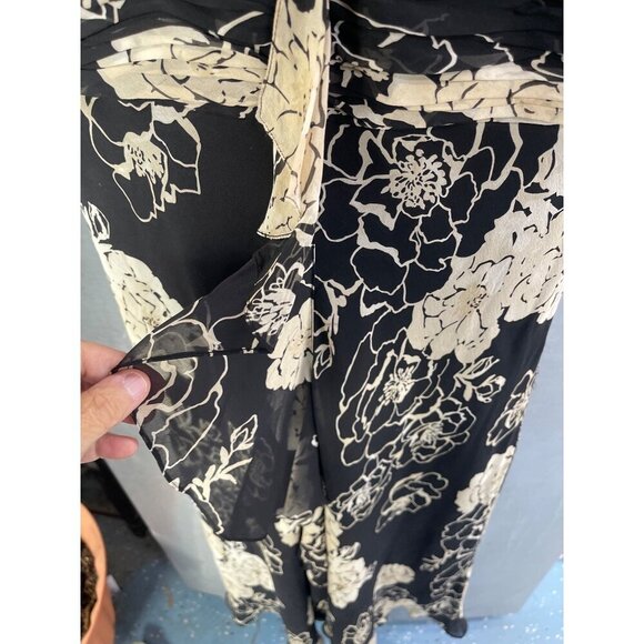 Adrianna Papell 100% Silk Maxi Fairy Dress black & cream woman sz 6 - Picture 5 of 16